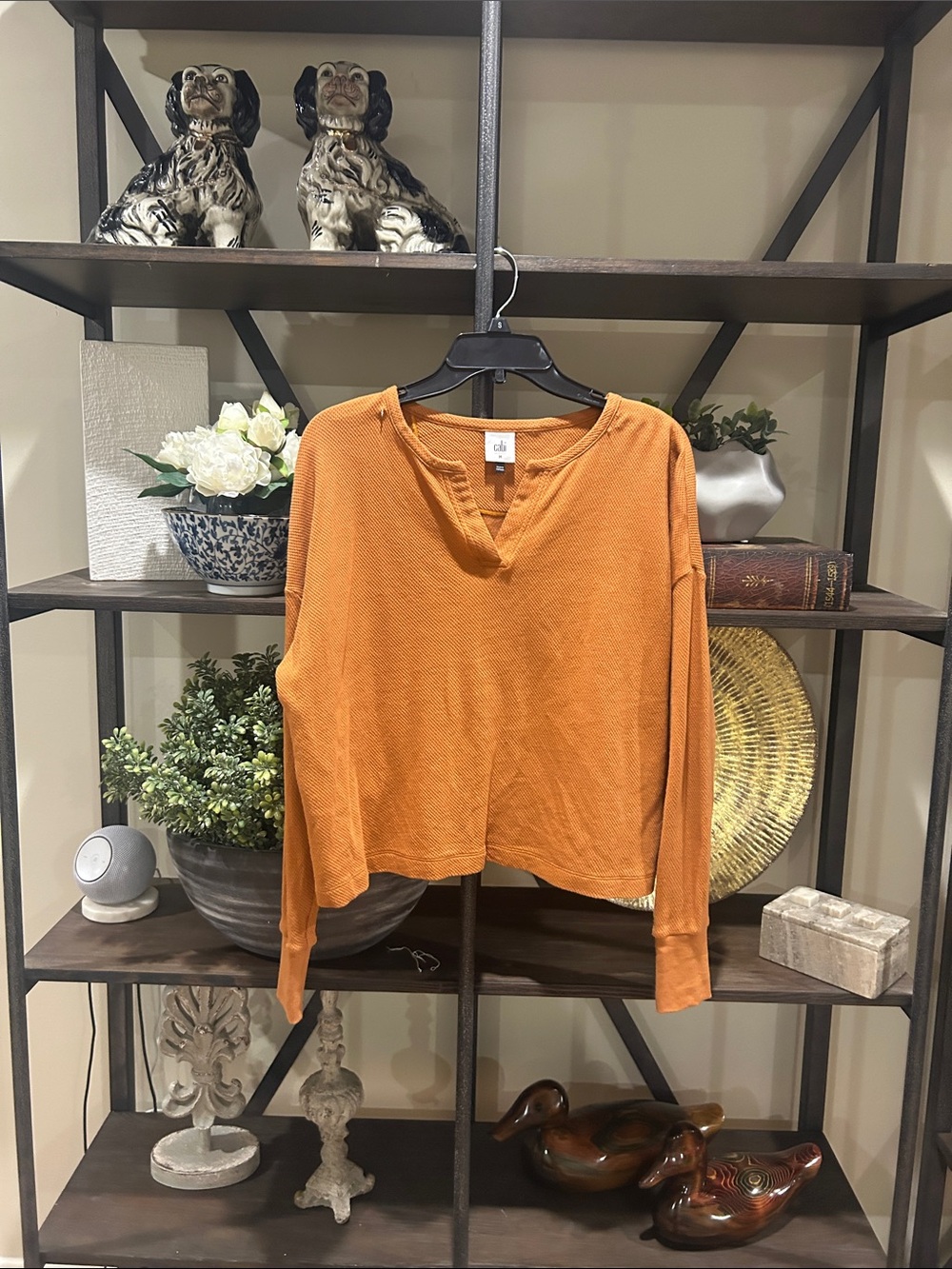Cabi medium Casual Waffle-Knit Long Sleeve Top - Orange rusty color